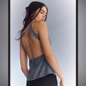 Free People Denim Blue Open Back Tank Top